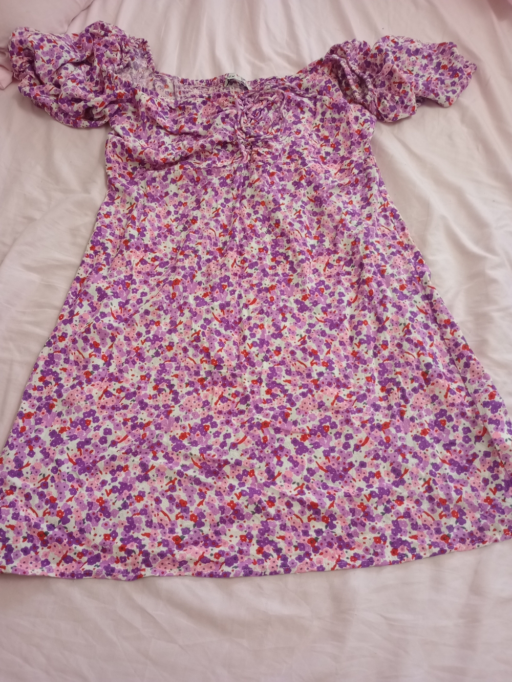 Dex Purple Floral Off-Shoulder Mini Dress